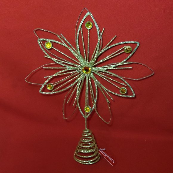 Holiday Home Jewel Flower Tree Topper Gold Glitter Sparkling Metal Wire Star Flo - Picture 12 of 12
